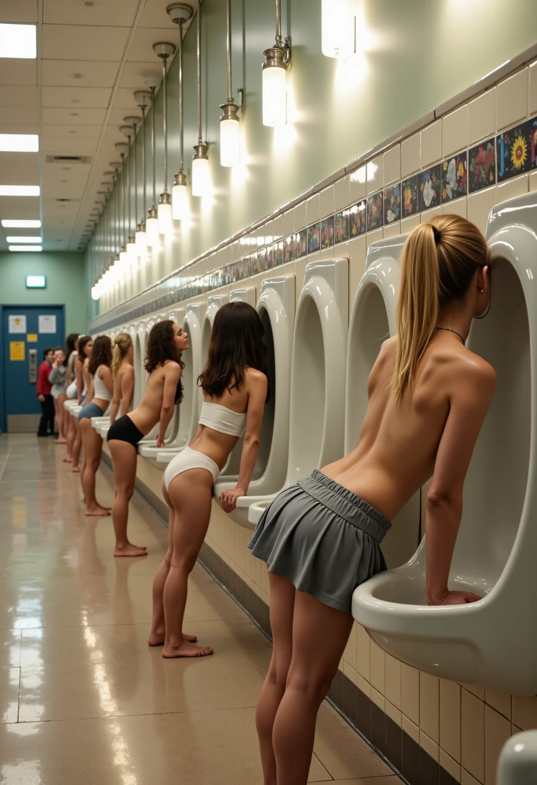 lorafreyajkt48, (8k RAW Photo, full body photograph, sharp detail, crisp detail, high detail, rich detail, natural lighting, 13 years old girl, medium breast, ideal body, full body photograph), (naked,nude),taking shower with her friends in a crowded school bathroom, BSP
