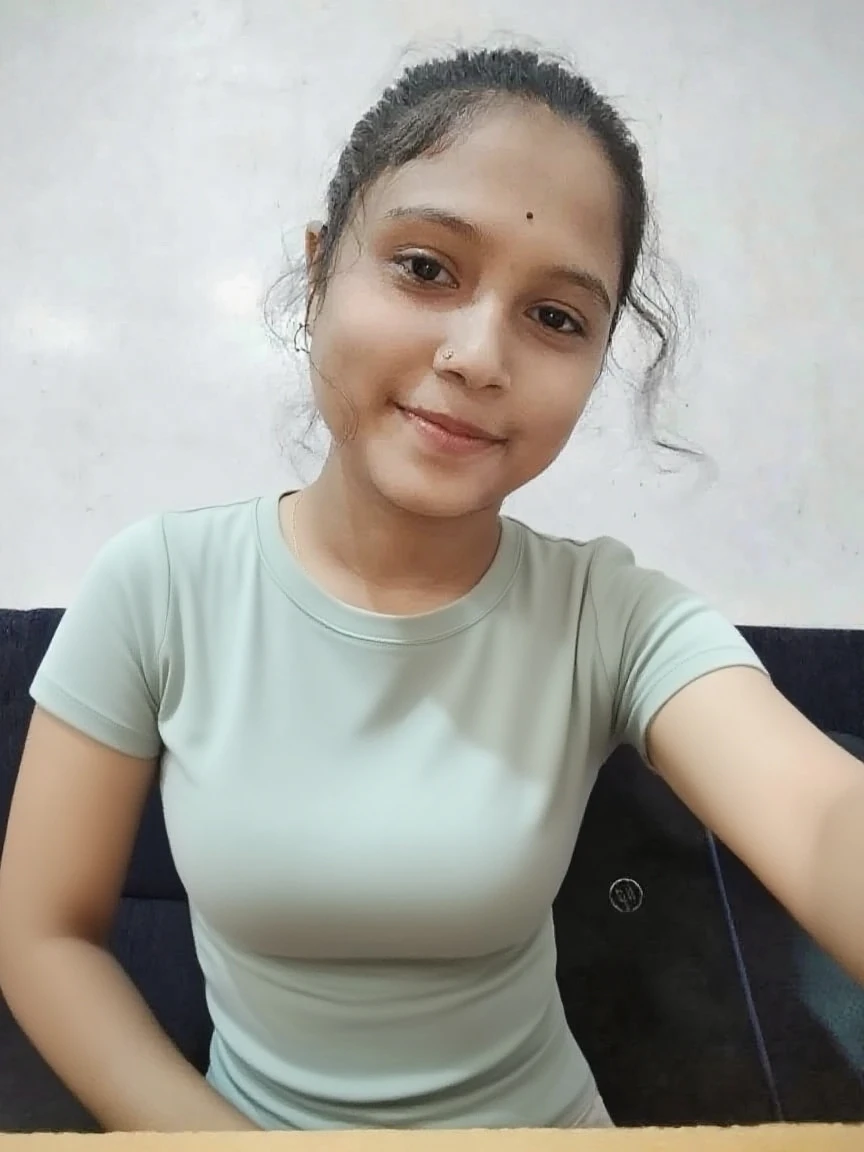 Indian girl, drooping eyes, cute smile, model face, white skin, 1, big boobs, wearing tight black shirt, flashing pussy, night time, selfie, short black hair, inside room