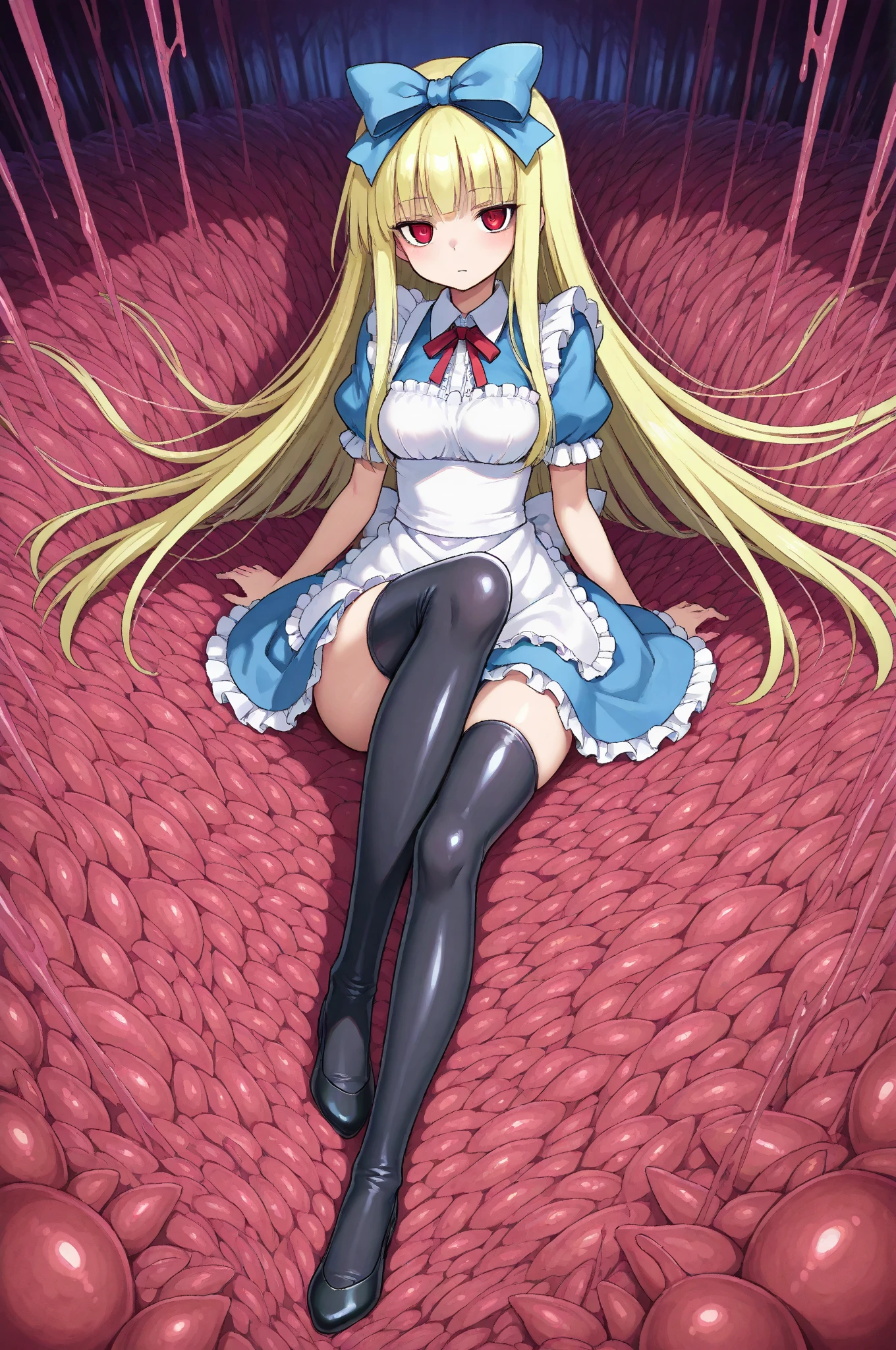 super detailed,(highest quality),((masterpiece)),(High resolution),original,Highly detailed 8K wallpaper,(very delicate and beautiful),
anime,
alice in wonderland,1girl blonde straight hair serious white stockings sit watch ( manga-anime , Gradient by Yumei Victor Ngai),NO Panties Pussy Legs Spread Lifting Skirt Legs Spread Wide Pussy Spreading Panties on Knees Masturbation, NSFW,No Panties,Pull down your panties,