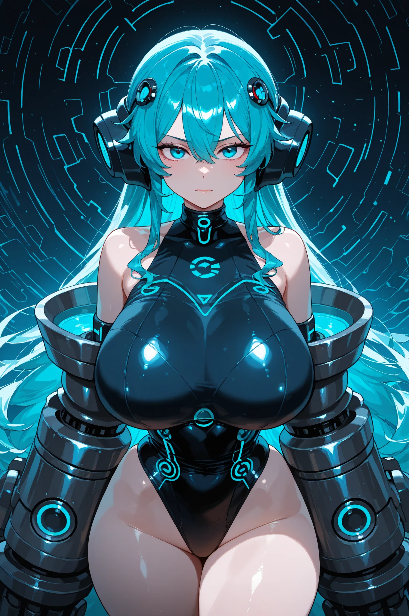 1 girl, whole body, He had a big metal helmet on his head.、Hair and eyes covered。., tube, wire, She gets electrocuted, brainwashing、（Very large breasts：1.8)、Dirty marks on stomach、Magic tattoo on belly、Belly tattoo、Magic tattoo on belly、Dirty marks on stomachの入れ墨