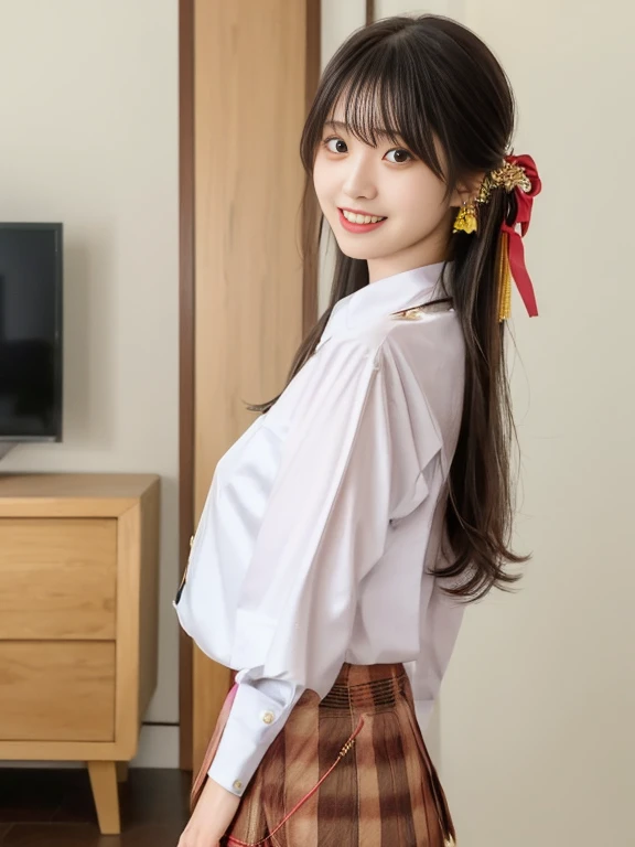 (16k, RAW photo, best quality, masterpiece: 1.2), (realistic: 1.6), (masterpiece), (best quality: 1.0), (super high resolution: 1.0), detail, teen, one, detail beautiful skin, detail room, ,realistic skin, middle breast, best quality, ultra high definition, cute, long hair, smile, , white lace underwear, , , sitting on bed,