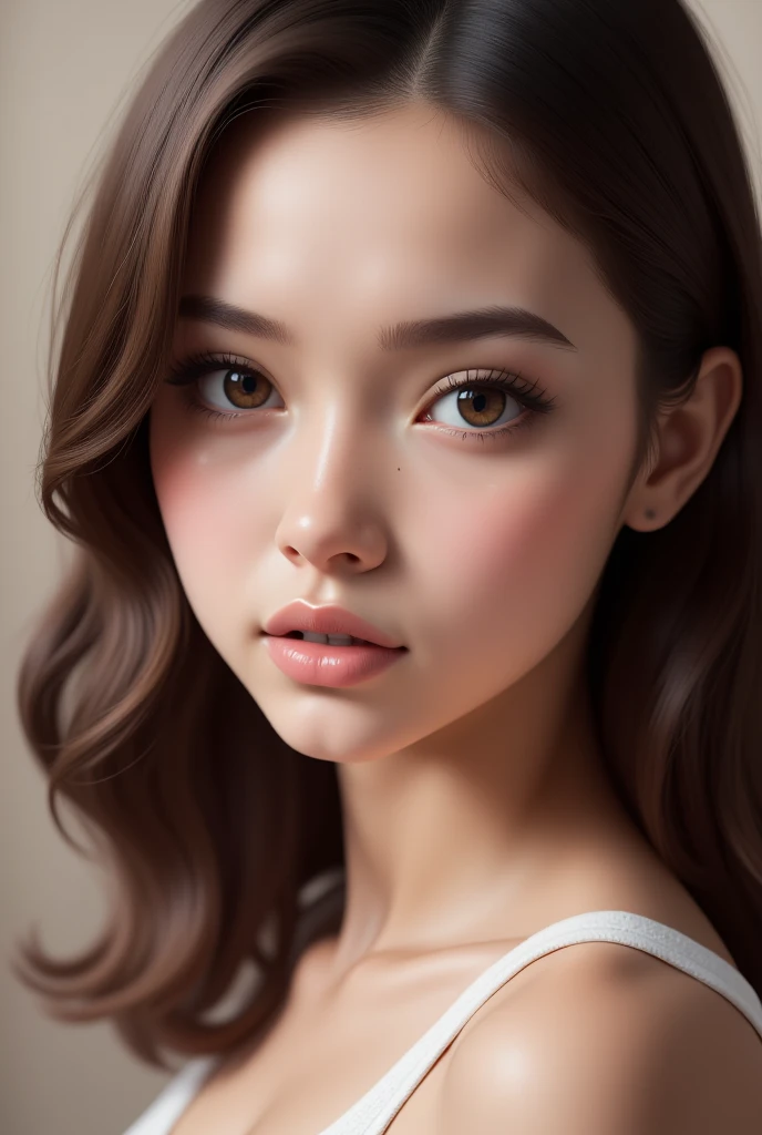 best quality, masterpiece, (realistic:1.2), 1 girl, full body, brown hair, brown eyes, Front, detailed face, beautiful eyes, nude, not wearing any suits,