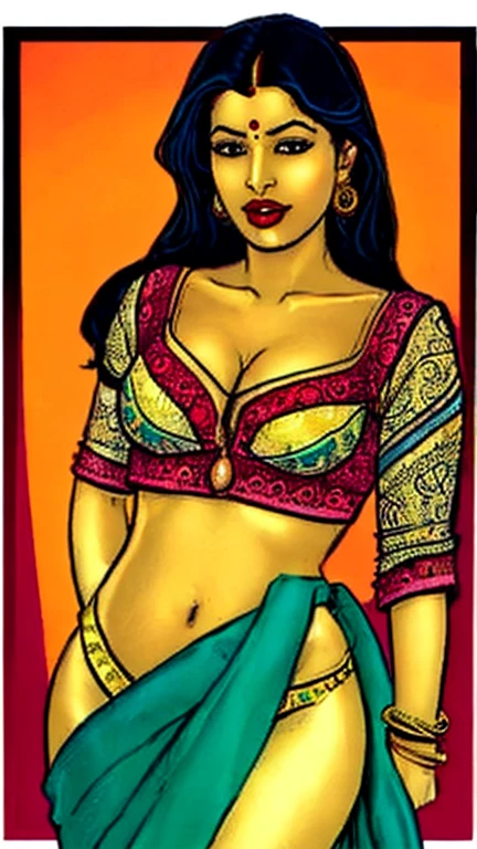 Savita bhabhi, curvy body, deep navel, red lingerie, perfect breasts, showing cleavage, (NSFW:1.4)