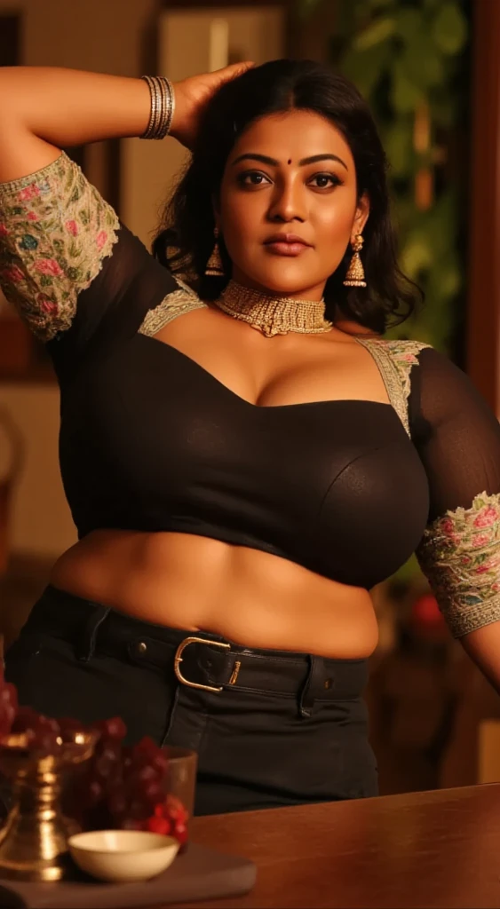 50yo mature MILF Anushka Shetty,((best quality)), ((masterpiece)), ((realistic)), sweat, alluring figure, bulging figure, thick charming lady, curvy, thick navel, full figured woman, eye kajal, massive breast, full body, styled hair, pierced eyes, female face,royal aura, trend on artstation , sharp focus, studio photo, intricate detail, very detailed, detailed eye, illustration, very detailed, sharp focus, digital render, professional, 4k