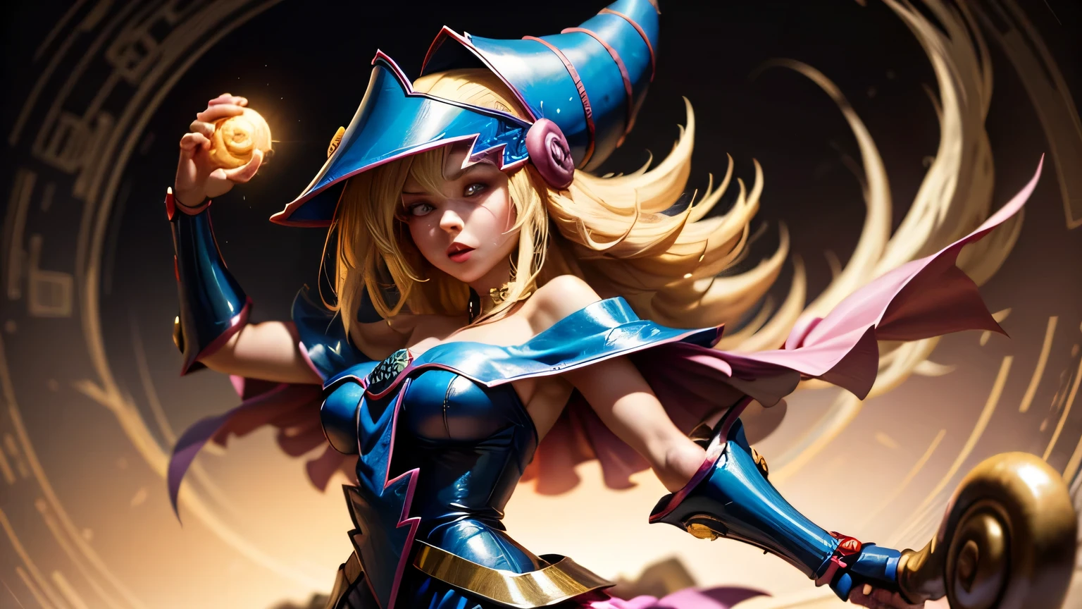 luminiscencia , Dark Magician Girl Erotic Witch Fantasy , Cara perfecta, Fantasy beautiful body, Symphony Large Lace Classic Skirt ,near perfection, Forma pura, simplicidad,Arte conceptual,Detalles complejos, Belleza abstracta, amor feliz,caliente,Luz suave,Colorful background of the symphony ,Seductive fantasy relationship. Dark magician girl brira erótica