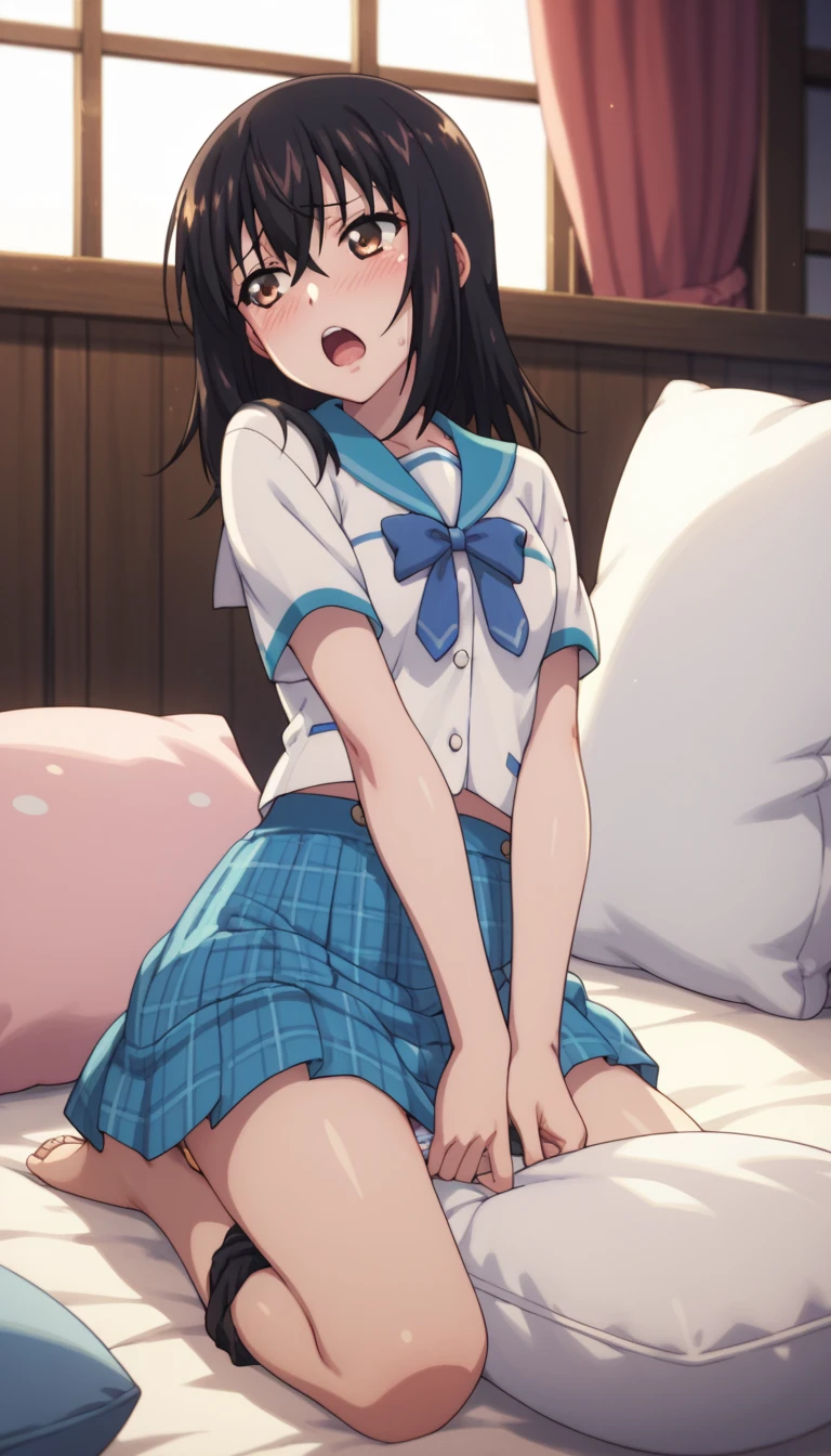 score_9, score_8_up, score_7_up, source_アニメ, masterpiece, 1girl, watahana, blue eyes, Eyes are hearts、black hair, long hair, bangs, hair ornament, hair flower, pink flower, full body, indoors, open mouth, White knee-highs, Full Body, 、Primary school students、Open your mouth, Black Hair、Shiny Hair, Highest quality、skirt open、White panties、cute、blush、Watery eye、Sex、Creampie、vaginal penis, missionary, saliva trail, orgasm, Drooling pulls a thread、Semen overflowing、Cum String、((A lot of semen))、Wet、Anime H、Violent Rape、Trembling、1boy, intercourse with a man, Insert the big penis、(uterus at viewer penis inserted into pussy from cross section looking through)
