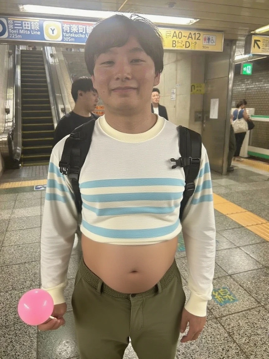 chinese, old man,nude ,  in the supermarket, small head