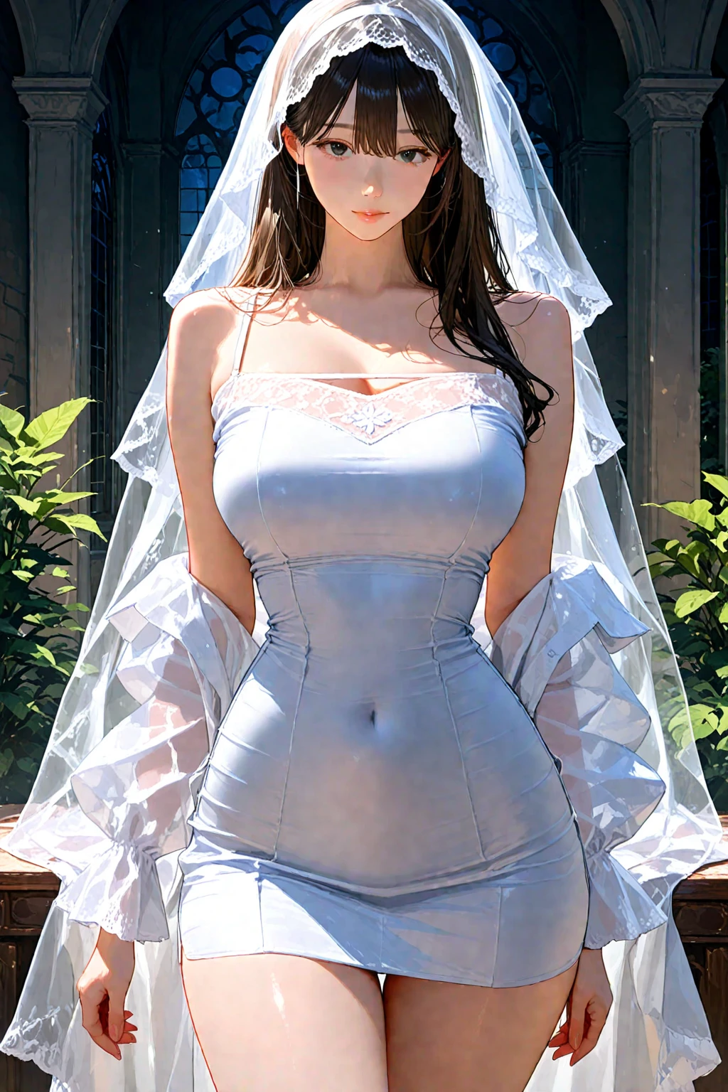 top-quality、masterpiece、hight resolution、China Door Opening、1girl、big body、Sexy Extremes、light as gauze(see -through)、Large openwork see-through、beautiful and delicate face、(body of desire)Perfect slim body(Nipple slip:0.5)、Perfect snow-white skin(natta)、wedding dress --auto