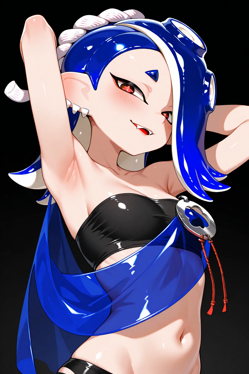 masterpiece, best quality, highres, 1girl shiver default ,shirtless,porn,pussy,open mouth, fangs, tongue out, very long tongue, drooling),big breasts,anus