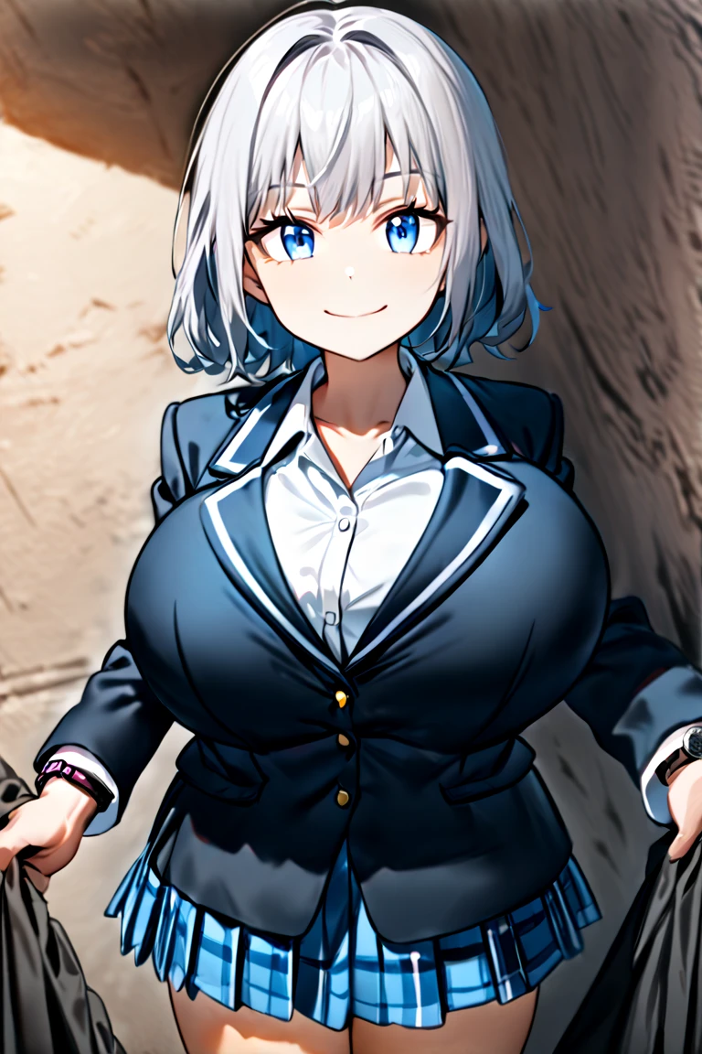 (masterpiece、highest quality、Super fine)、Anna Nishikinomiya、big tits milf、big tits milf、big tits milf、He has inhuman physical abilities like the Terminator.、A secret society that uses its power to commit dirty terrorism.「SOX」、「blue of snow field」、Ever since I kissed Tanukichi in an accident.、I feel a fever in my lower abdomen、I started to have some sort of pathological feelings for him.、Becomes obsessed with him(That feeling is for her「like」I guess it is、They don't understand that it's nothing more than their own selfish sexual desires.)。She felt shame due to the attempted rape.、人前では狸吉への求like行動は控えるため、Other than SOX and dirty terrorists, almost no one knows her secret side.。imagine pregnancy、gray hair、light blue eyes、short hair、hair band、choker、big breasts、school uniform、gray jacket、white shirt、red tie、blue skirt、jacket closed、Big skirt、Are standing、smile、open your mouth