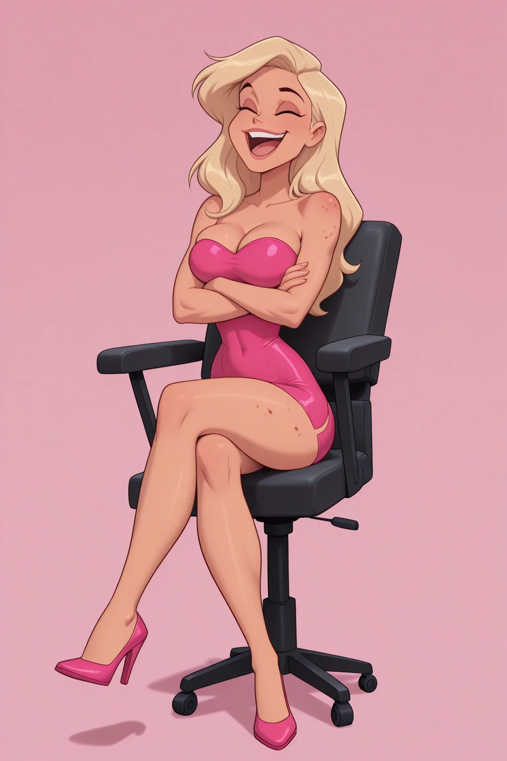 a naked blonde girl masturbating with a dildo pink