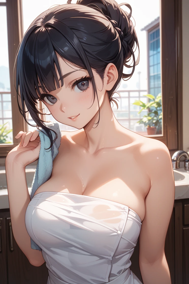 (8K, Raw photo, highest quality, masterpiece:1.2), Super detailed, super resolution, (realistic, realistic Photo:1.37), portrait, High-definition RAW color photos, professional photos, Very detailed and beautiful new, very detailed, 8K wallpaper, Incredibly detailed, huge file size, official art, highly detailed CG unity 8K wallpaper, very detailed美New女の子, very detailed顔, very detailed目, very detailed肌, very detailed指, very detailed鼻, very detailed detailed mouth , perfect anatomy, Very detailed background, very detailed服, 1 girl, (20:1.2), 20th generation, cute girl, realistic body, , Fair skin, glowing skin , Because I'm slender, handsome body, (huge breasts), black hair, long hair, (dull bangs:1.2), smile, cute, like々New, cute face, realistic face, delicate eyes, droopy eyes, (erotic, bikini, triangle bikini, string bikini,), (High leg, T-back), cowboy shot, facing the front, standing posture, Opposition, dynamic lighting, cowboy shot,short hair,