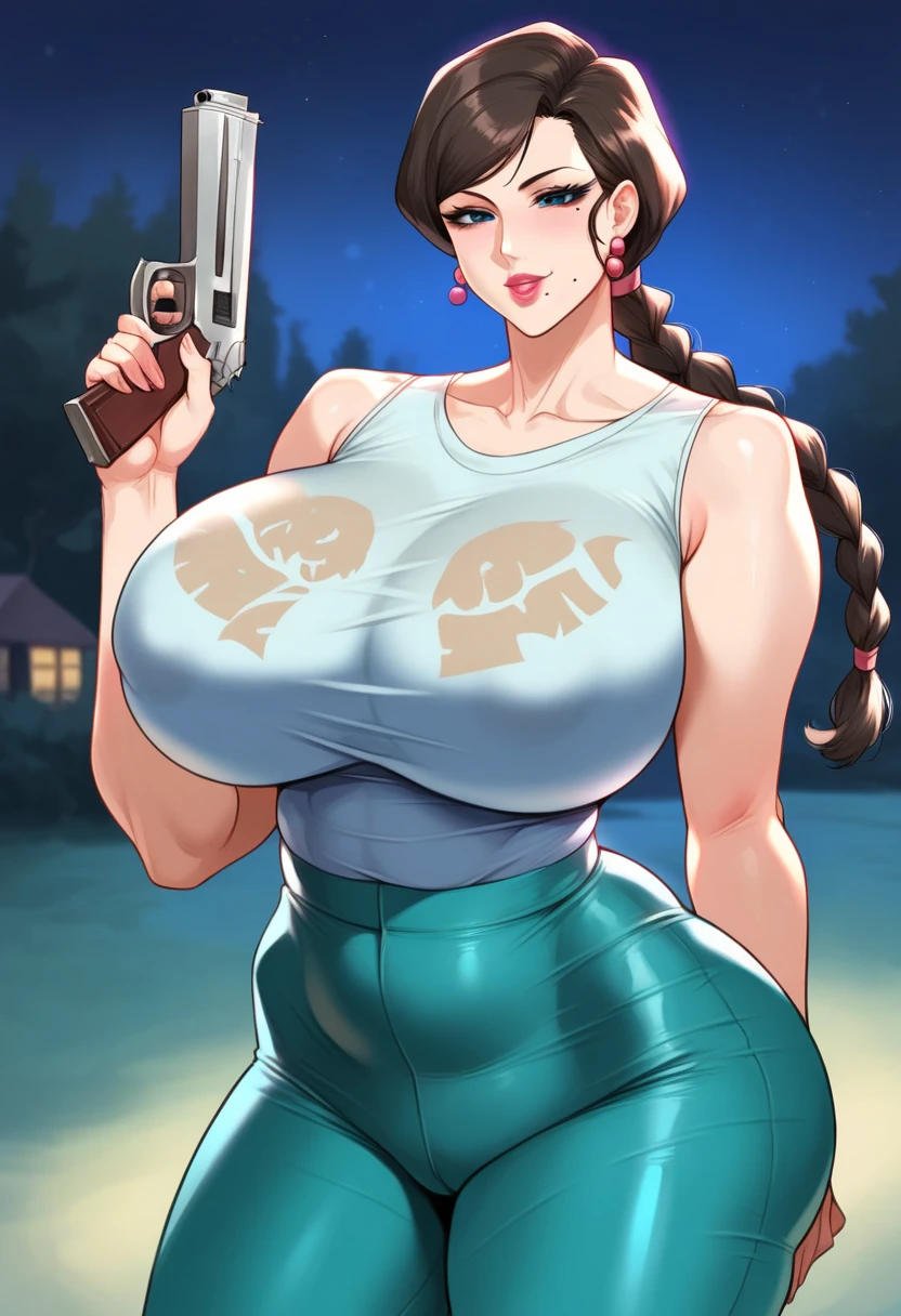 Extremely busty thin and toned brunette photographer, college girl, fair skin, loose ponytail, soft face, athletic, choker, heavy makeup, tight dark red long-sleeve off-shoulder crop top, black bra straps, black skinny jeans. standing in a dirty alleyway, club, neon, nighttime, darkness, cleavage