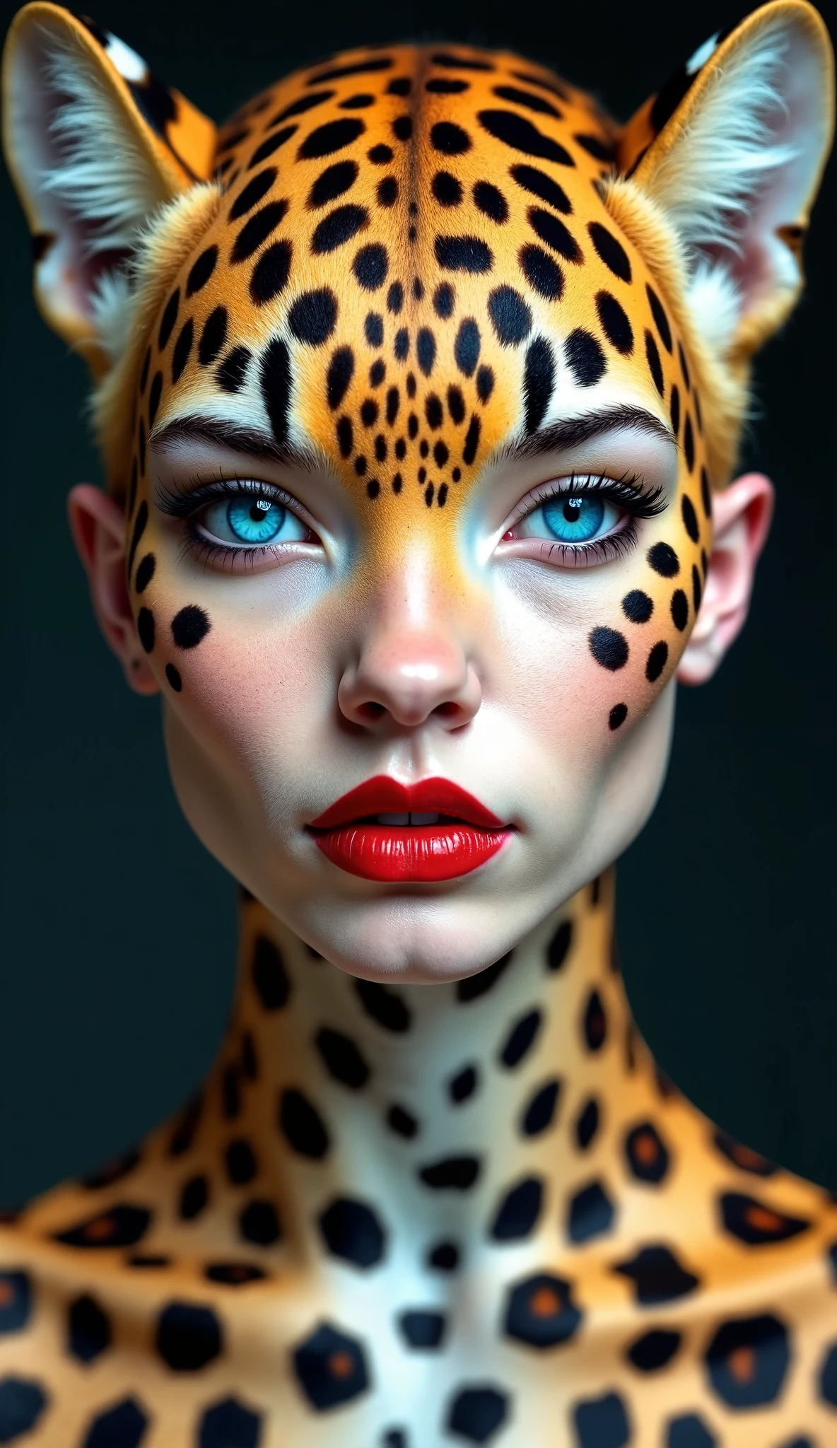 one girl, cheetah ears, , pure, cute naked, topless, a Woman cheetah mix, human Body, big tits, furry and skin, cheetah nose but the Rest of the face ist human, (((whiskers))) big eyes, cheetah fur, bambi eyes, hybride 40 % cheetah and 60 % human, face mostly woman, cheetah Hair ,short hair, fur instead of skin at Body Arms and shoulders and neck, tits are human, the mice nose is hairy , nipples, cheetah fur , full black Iris, hole eyes are black Just Like a fawn, slender, No clothes humanlike face