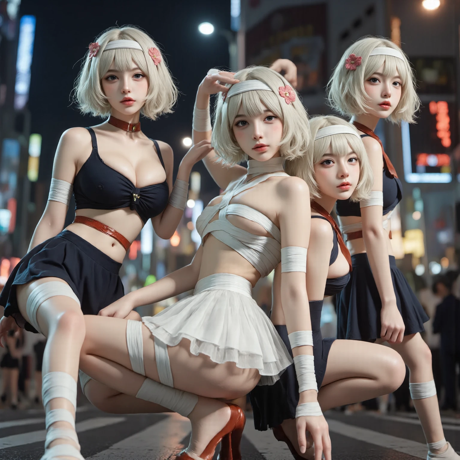 (Highest quality:1.2),32k HDR,High resolution,(20-year-old woman),(Ultra Wide Angle),(View from above:1.2),((Glaring at the camera)),(Japanese women),((Three Women)),(Tattoo),Flat bangs,Dark Room,Medium chest,Squat with your feet apart,Show off your crotch,両腕をhandcuffsで繋がれている,((handcuffs)),薄Dark Room,ruins,Embarrassed, moist eyes,Sad expression,Looking into the camera,Very beautiful eyes,Flat Chest,Tragic,A fleeting expression,,((全身にTattoo)),((Constraints)),((Lock)),((Plate at your feet,Dog food dish)),((Staring straight ahead)),((Cat ears on the head)),((thin tail)),((3 peopleの女性)),((対象的な3 peopleの女性)),((short hair,Shaggy,Bob,long)),(Red Hair,Brown Hair,Black Hair,Silver),(Maid clothes),((Dark eyeliner)),((Red lipstick))),((3 people)),((Slanted Eyes)),((Big eyes)),((Hands)),((Women who are kept)),((じゃれ合うThree Women)),((Pets)),((Bold pose)),((Embrace each other)),