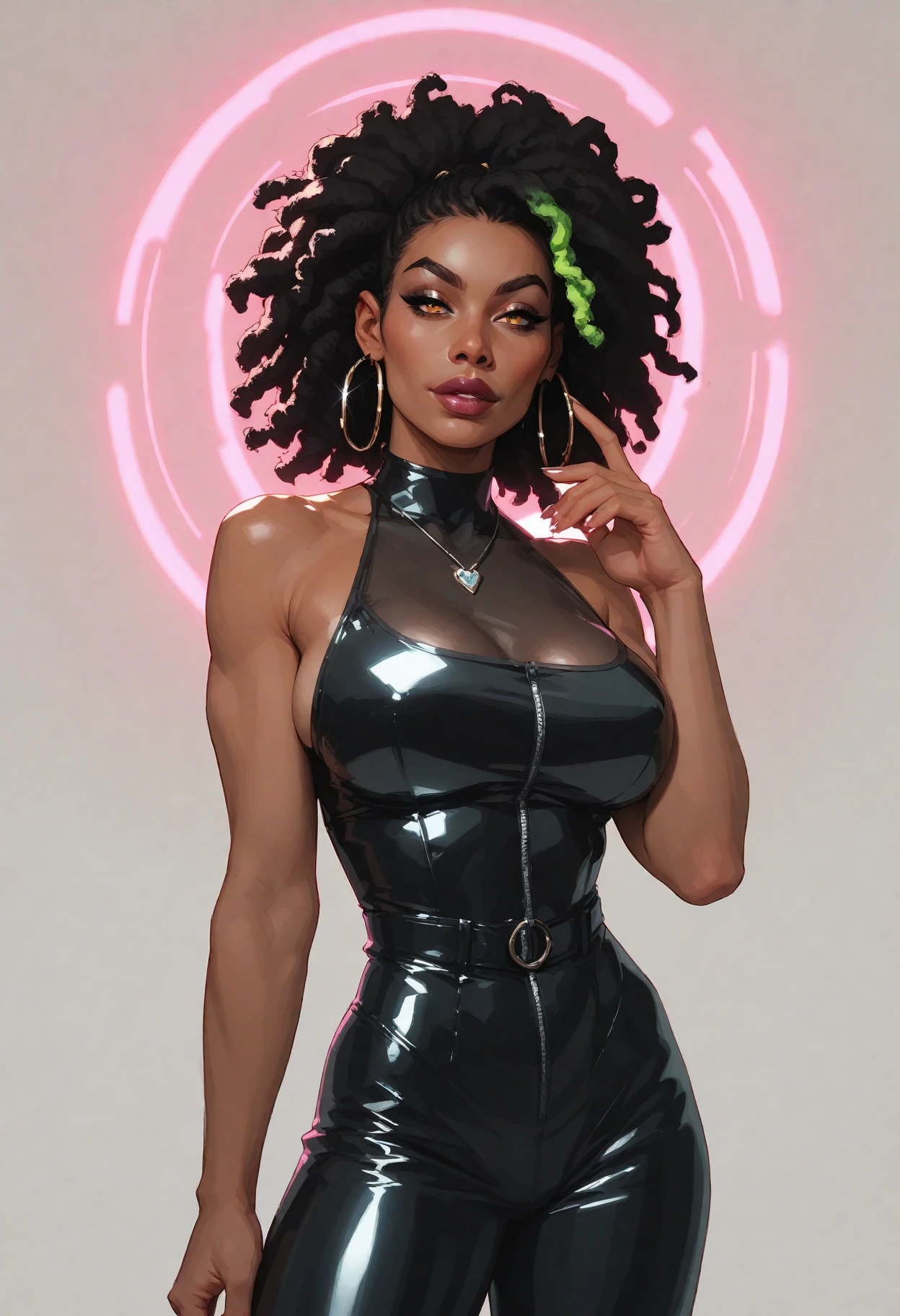 masterpiece, best quality, high quality, (realistic), detailed lips, detailed face, detailed eyes, 1girl, african, very dark skin, upper body, afro, (bunnysuit), breasts, pussy, fake animal ears, rabbit ears, fishnetsn nightclub
