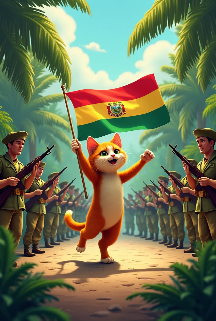 Generate me an image of an adult cartoon style puma, that holds a flag that has the white color first, then green and finally orange 