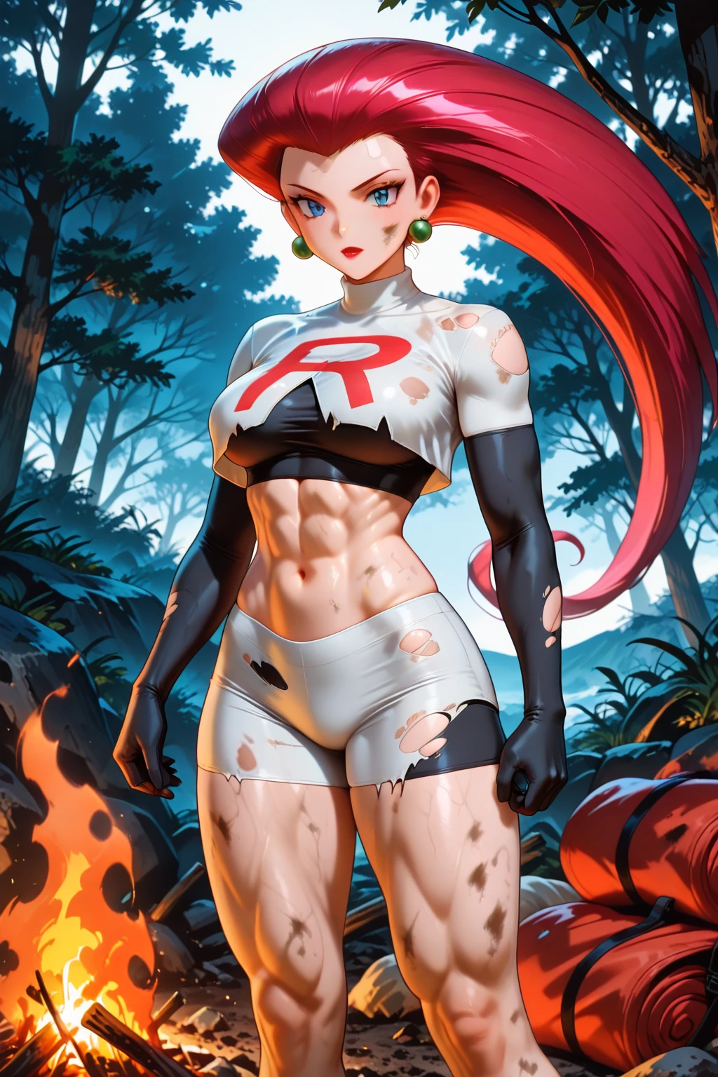 A pale skin sarada + Naruto sexy with tired eyes mel medium hair green eyes,huge muscle veiny bulging veins giant body,getting insane with power,colossal,maniacal,backshot