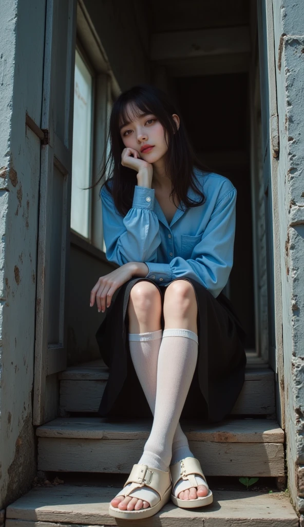 white stockings，best qualtiy，tmasterpiece，超高分辨率，（realisticlying：1.4），Teenage girl，Juvenile，Thin and light