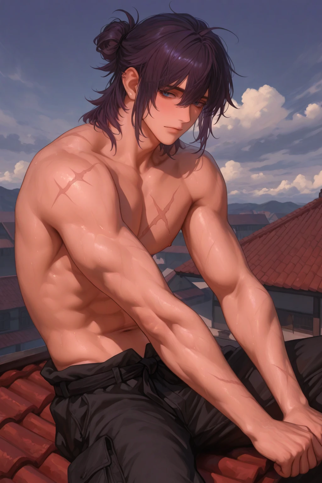 1man, mature, short brow hair, detailed eye, looking at the viewer, muscular body, nude, slightly public hair, erect penis, glans, testicles, Depth of Field, Gaussian Blur, VFX, Cinematic Pose, Dutch Angle, Sharp Focus, Intricate Details, Ambient Occlusion, Spectacular Map, Masterpiece, Best Quality, High Resolution, 4k.