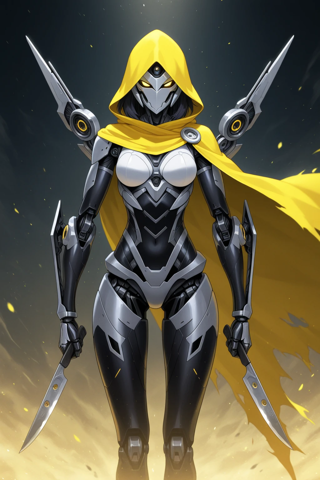 Masterpiece, Best Quality, High Resolution, 1 Girl, Solo, Genji, (Surreal: 1.4), Film, Particle, Octane Rendering, Background Bokeh, 85mm Shot, Full Body, Black Silk, Ninja Costume, Slim, No Helmet,