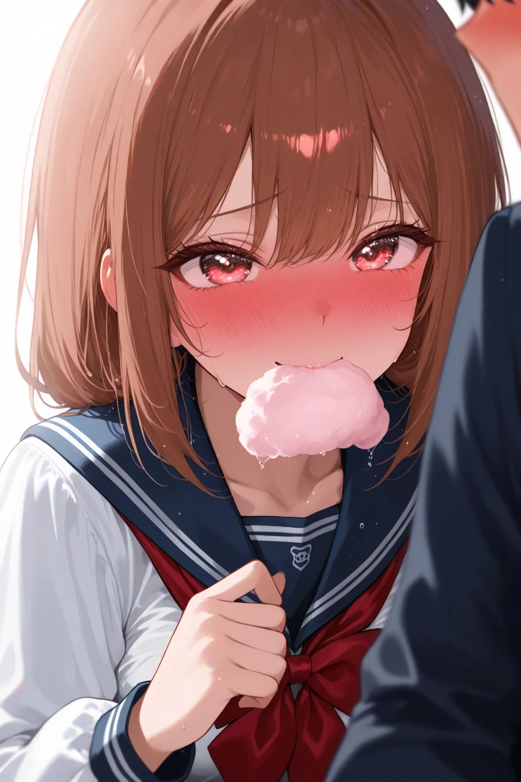 (8K、top-quality、masterpiece:1.2)、(realisitic、ultra-detailliert、超A high resolution,,beautifull detailed face,perfect body,((nighttime)),perfect lighting,Constriction、Beautiful detailed skin、Skin Texture,1giri,1 boy,((,pov,the boy, licking penis,cum facial,cum to mouth,closed mouth and eyes))