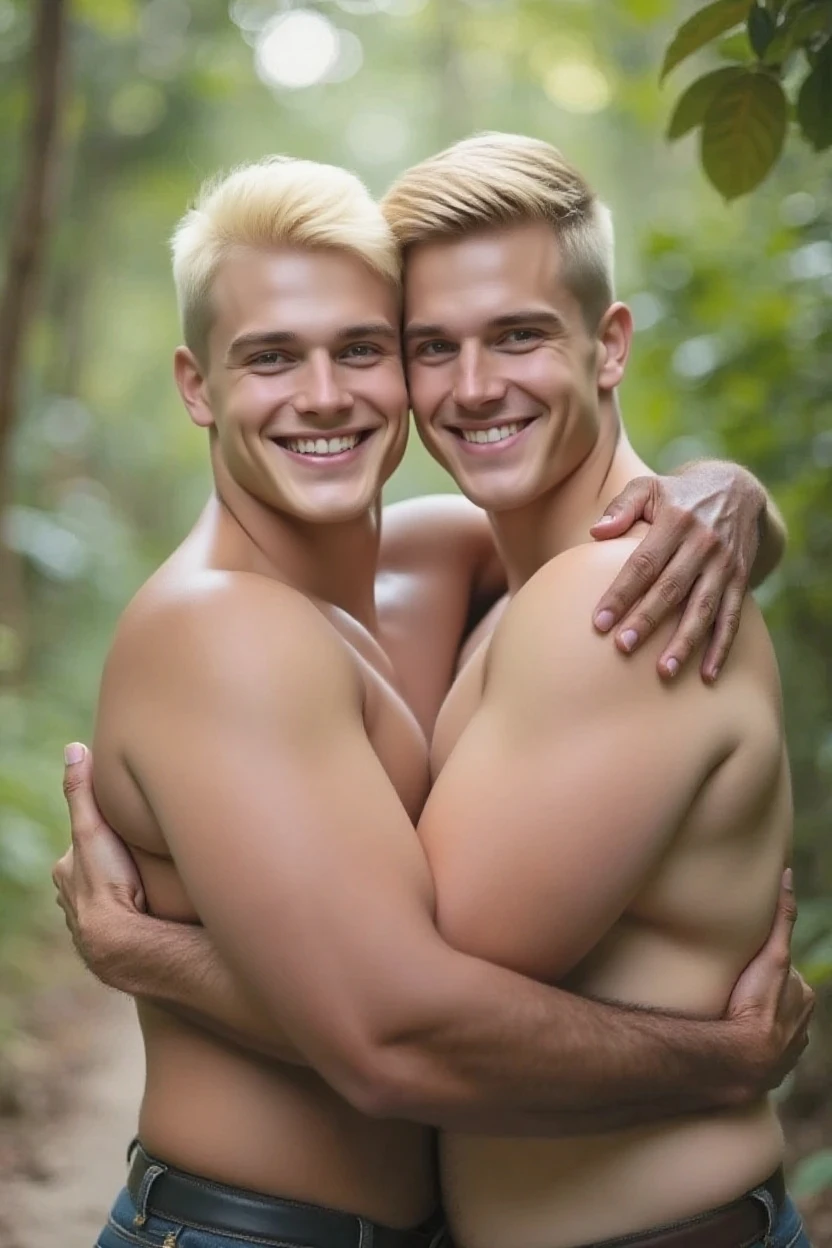 (2 boys, evil albino lathy androgynous male, Cockatrice King, thin neck, frail shoulders, weak arms, flat chest, soft belly, curvy hips, thick avian thighs, male crotch, massive buttocks, depraved homosexual, rapist, kidnapper, cradle robber, queer, his presumable prey snares his neck and strangles him)