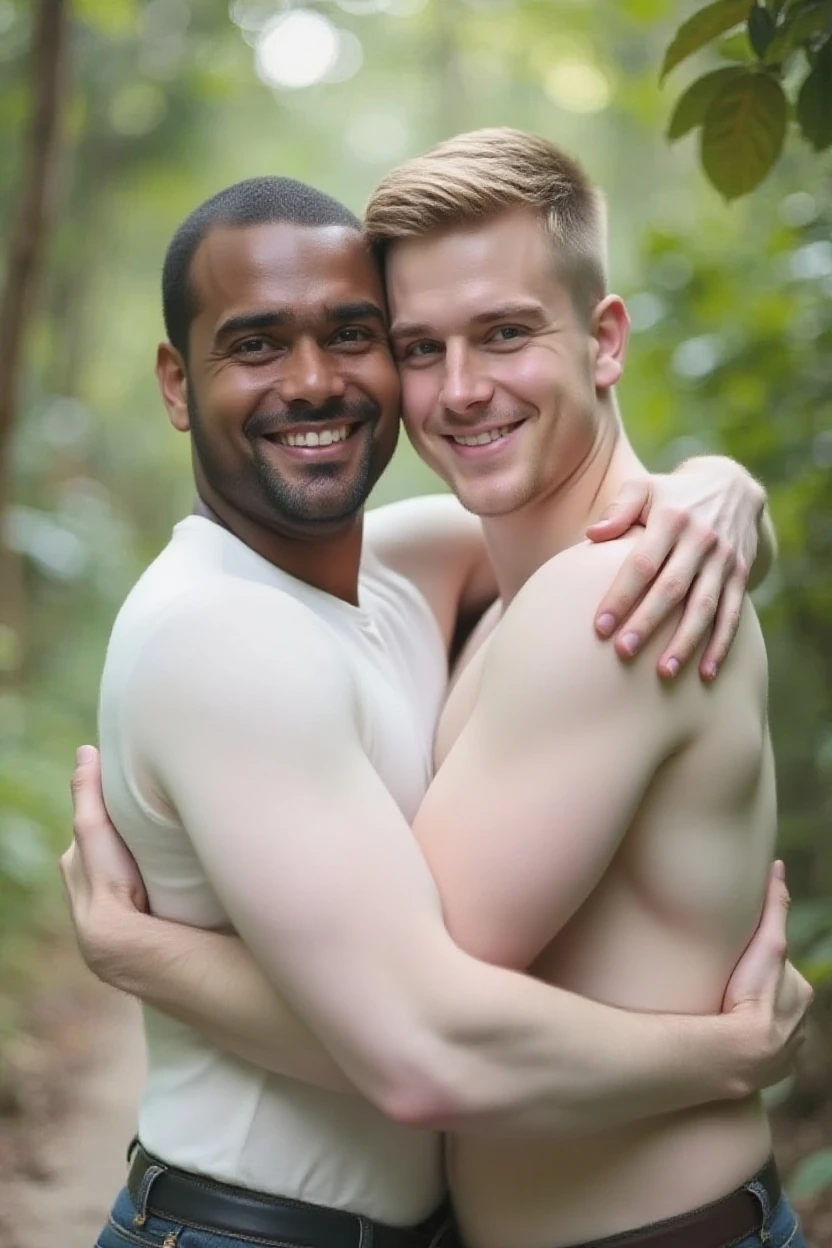 1 girl, short blonde hair, blue eyes, and 1 Boy, short brown hair, in woods, absurdres, high res, ultrasharp, 8K, masterpiece, looking at viewer, no clothes, no underwear, no pubic hair, sex, sexual intercourse, uncensored, nsfw