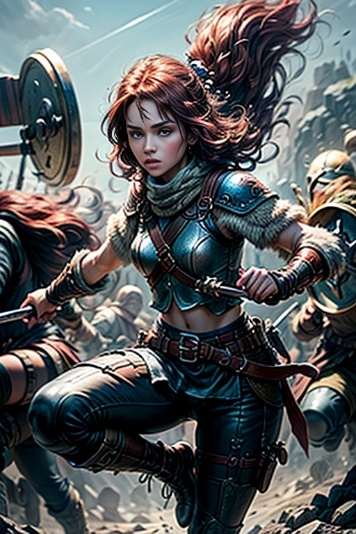((Meisterwerk, high quality, artgerm, artstation, vibrant colors, beautiful woman)), (Perfect body, black leather outfit, tight leather, shiny leather, BDSM: 1.5), intricate ultra detailliert, vibrant color, hohe Details,   a painting of a woman in a black outfit running through a crowded street, Rollenspielkunst, Tiefling-Schurke, Dungeons anD Dragons fantasy art, D & D fantasy art, the streets of balDur's gate, female assassin, weiblicher Dieb, fantasy D & D art, style of luis royo, style of art frahm, inspired by luis royo, boris vallejo