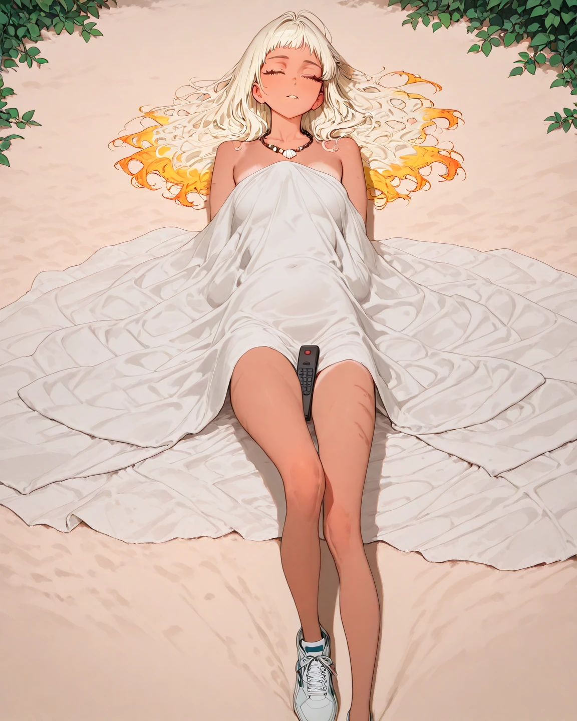 ((Naked))、Beach，look up，Long white hair，Full Body Lesbian, Electrical characteristics