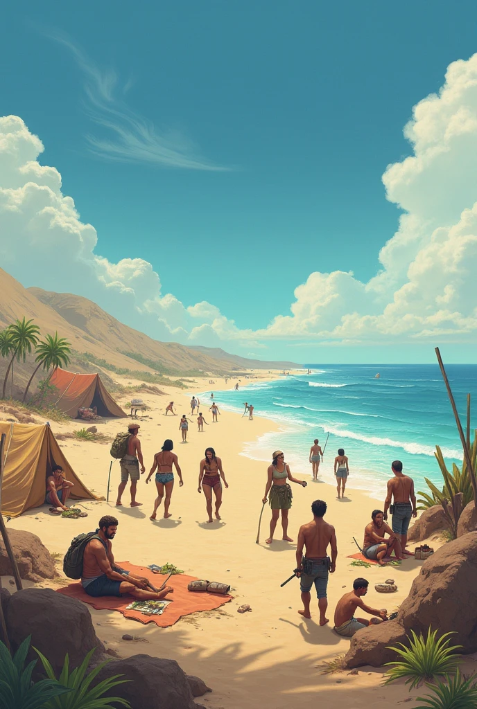 Illustration for a fairy tale about children stranded on a desert island