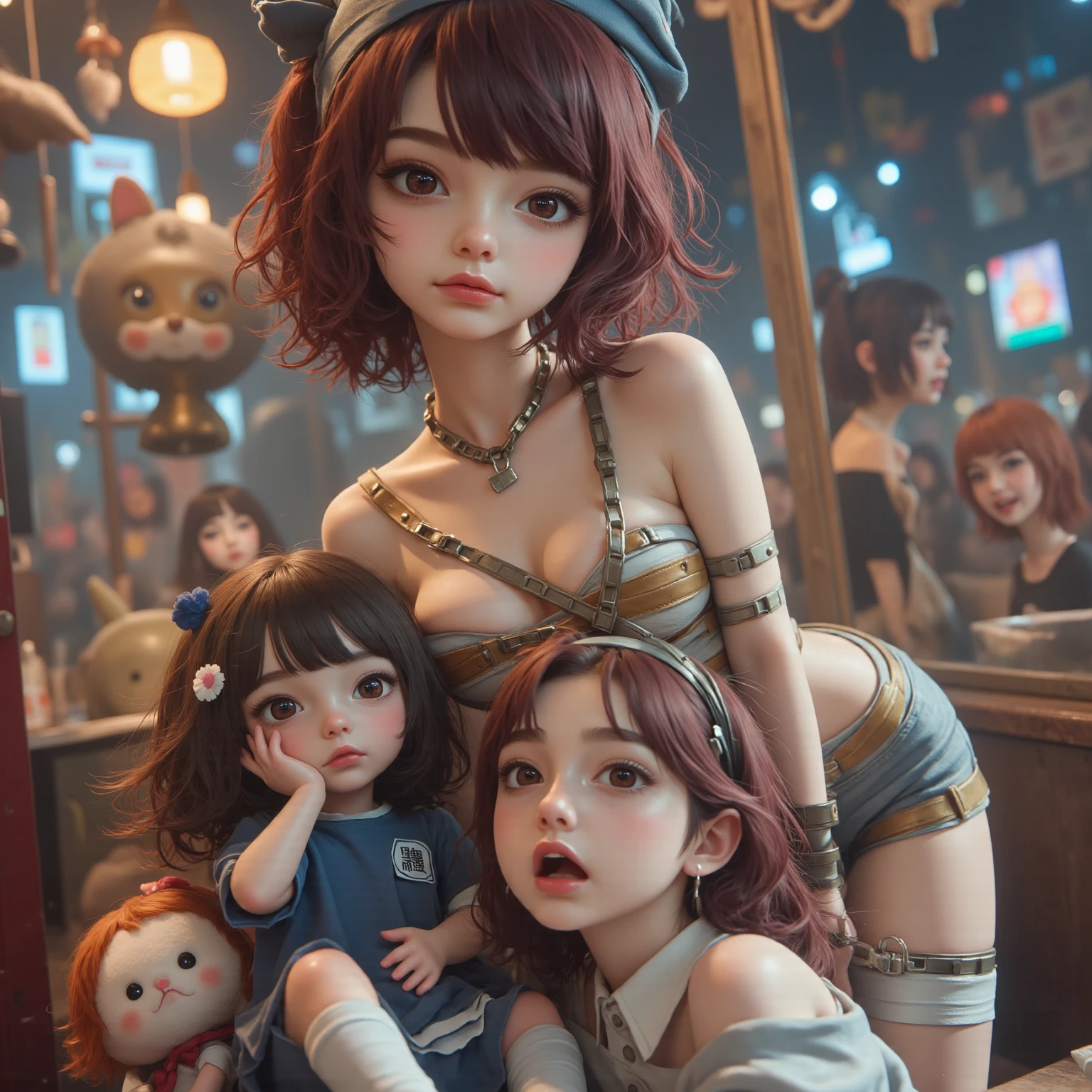 best quality, skinny Cat Girl Beauties, Multiple Girls, (Various Hair-styles:1.2), (Various Hair-colors), (Various Boob-Sizes), ((diverse and cute Lingery:1.2)), Welcoming, 5 Sisters, Family-Portrait, Close Contact, Full-Body