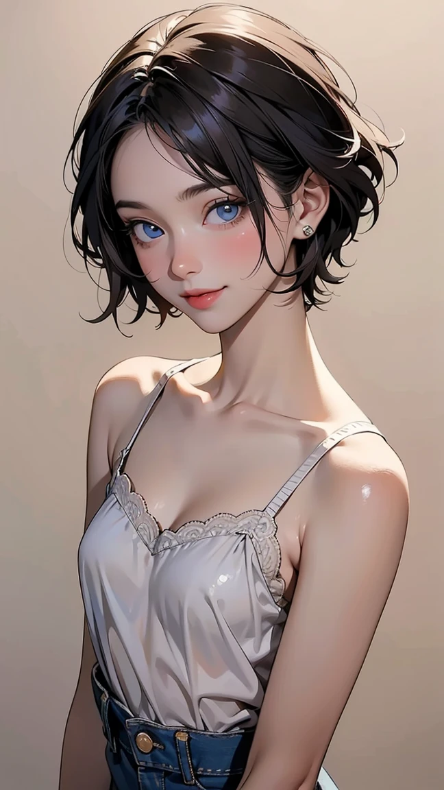 (Highest quality、masterpiece)、(Concept Art)、(Avatar)、(icon)、((One Woman))、((whole body:1.5))、((alone))、 (Black-haired、Beautiful hairstyle)、((Beautiful woman, Model-like posture, Grunge Fashion, Wearing a camisole:1.2, Wearing micro mini shorts:1.2)), ((Highly detailed face, Highly detailed black eyes, Highly detailed body, Highest qualityのリアルテクスチャスキン)), (Short Bob Cut Hair, White skin, Exposed abdomen), (Soft Light)、(Soft Shading)、 pastel colour、ink、(Sketch Style)、(Bright)、(Sargent-style watercolor)、(Edmund Leighton Style)、((白色の背scene))、((空白の背scene))、scene)), ((無地の背scene)), (((空の背scene)))