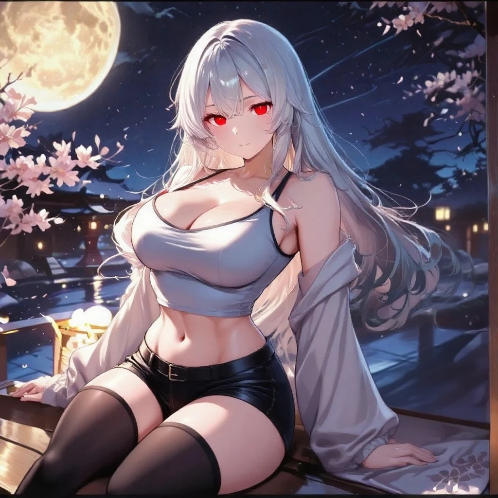 Erotic manga、highest quality、Cool feeling、Late Night、Busty high school girl flirting on the stone steps of a shrine、Sex Appeal、Illyasviel von Einzbern、smile、Perfect proportions、Punk Fashion、Fatty legs、Clear eyes、Spread your legs、Belly button、Moriman、Exposing pussy、Cowboy Shot、Sweaty