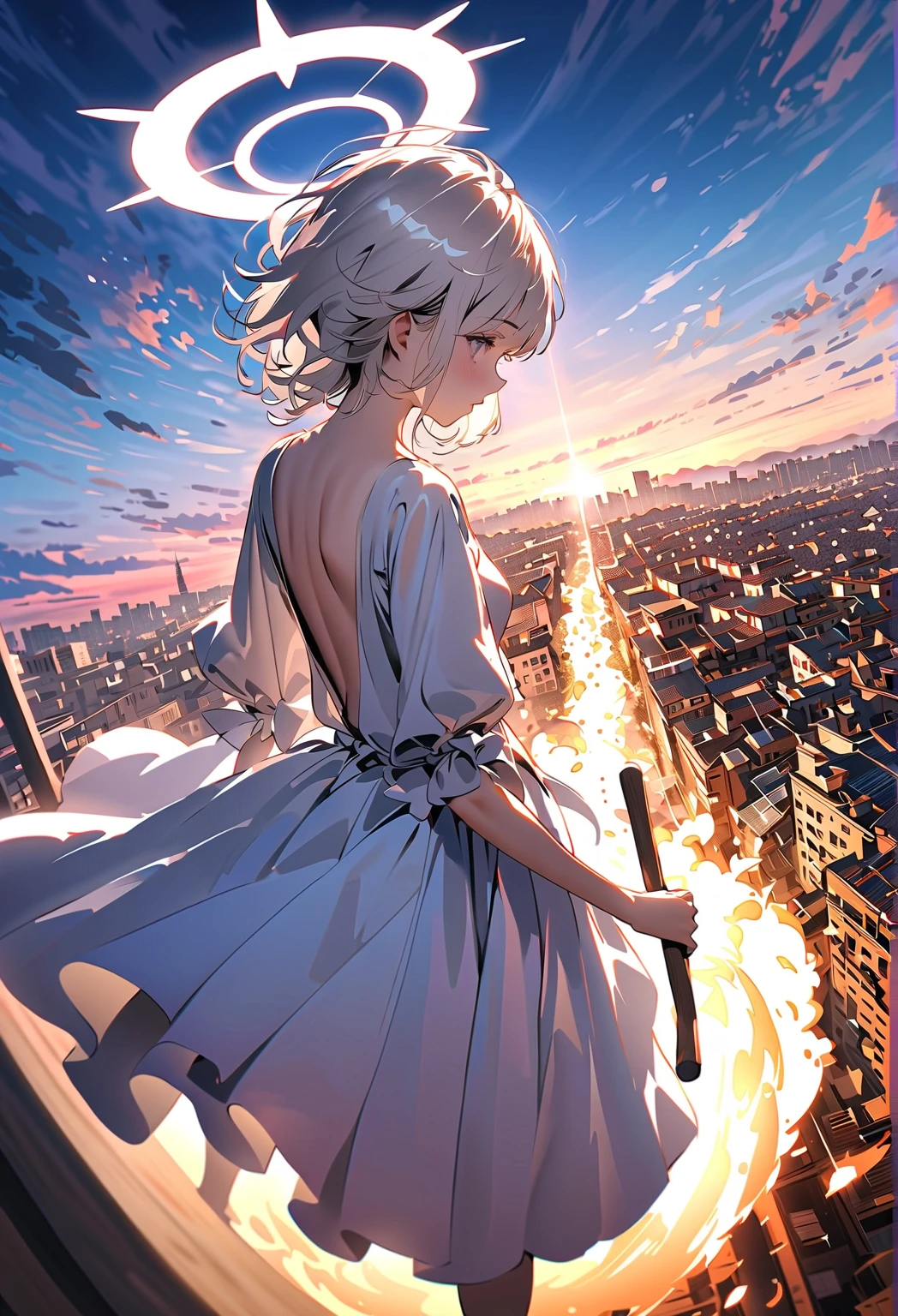 (masterpiece), (best quality), extremely detailed, illustration, backlight, ((angle)), (fading:1.3),
(floating red ice spikes:1.3), (scars and blood:1.3), (destroyed city:1.3), (destroyed tower), (grey sky:1.2), (snow), ((clouds)), looking at viewer,
(1 extremely detailed and delicate girl:1.3), (cowboy shot:1.2), (beautiful face), (beautiful detailed red eyes:1.2), (white hair:1.2), disheveled hair, (lace:1.2)
