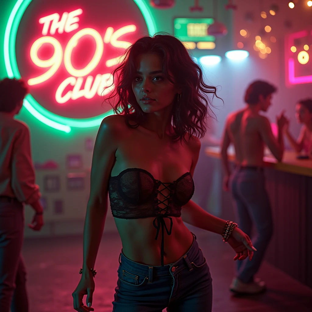 2heads, 2girl,halter_top,pixel art,highres,wallpaper,glowing neon lights,