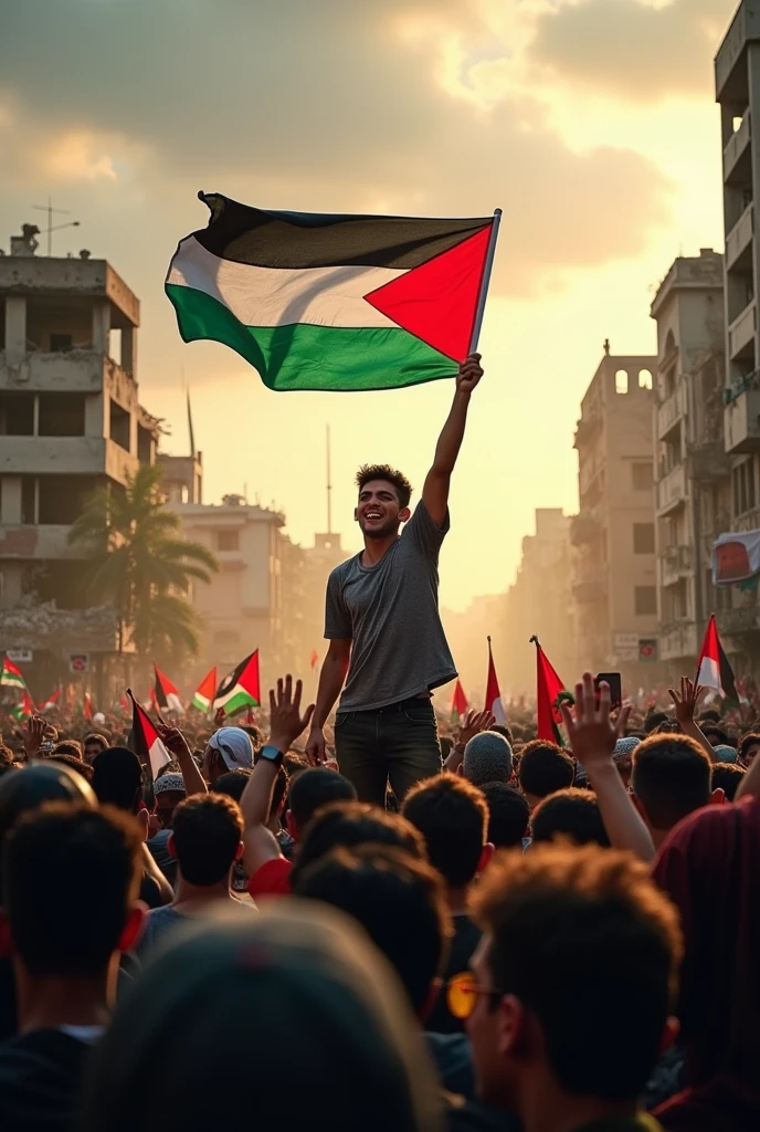 a large group of people holding Palestine lag and balloons,free palestine,<lora:PalestineFlag03-000008:1>,