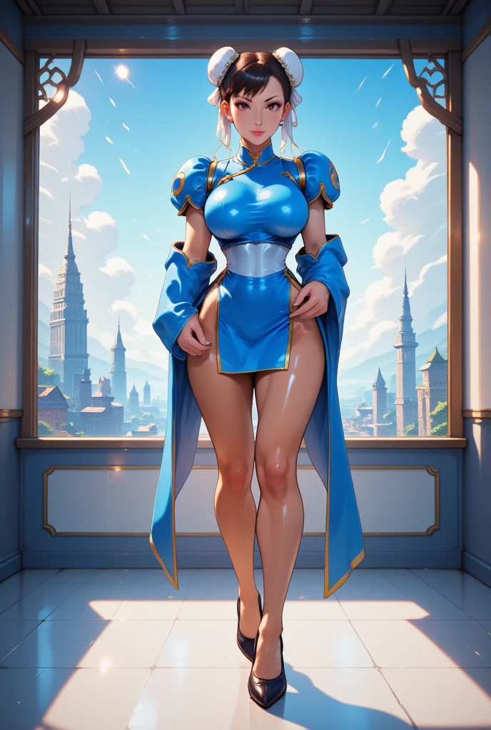a cartoon picture of a woman in a blue dress and heels, anime barbie in white stockings, commission for high res, sfw version, game art!!, artoria pendragon, bara, blonde - haired princess, commission for, anime style like fate/stay night, inspired by INO, character from king of fighters, cel shaded!!!, female mage!, shadaloo doll, leotard, UHD, retina, masterpiece, ccurate, anatomically correct, textured skin, super detail, high details, high quality, award winning, best quality, highres, HD, 4K, shadaloo doll, oppai proportions, oppai, biomechanical oppai