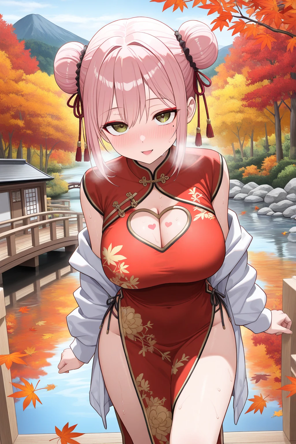 ultra-detailed, ((one girl)), ((portrait)), (pale skin:1.4), in pastel colors gyaru, (heavy makeup), (professional lighting) hyper detailed, absurdres, 8K, Beautiful Face, (Laugh shyly), ((teasing smile:1.8)), ((Wink:1.7)), (Laugh with your mouth wide open),((Tilt your face:1.6)), View your viewers, ((Bright red cheeks:1.6)),Glossy Red Lips, ((huge breasts:1.4)), ((undressing:1.2)), noon, Shrine torii gate, Festive decorations, ((eating candied apple stick)), ((Anime style background)),masterpiece, Highest quality, (Brighten your face), so beautiful,Latest, Complex details, (Pink long nails), (nail art), (ring),(bracelet), (Floral Choker),AI-generated, Complex,High resolution, Highest quality, super high quality,3D Images、3D Images,One person,Pastel pink long hair,(High Ponytail), (wavy hair:1.3), Pastel anime woman posing for a photo, ((Fine grain、blue eyes、glowing eyes:1.4)), (Squint your eyes:1.1),a hyperRealistic , hyperRealistic , Realistic,Anime woman with long pastel pink hair, Smooth anime CG art, A girl in a gorgeous pastel-colored kimono, ((Pastel-colored furisode)),(Pink large floral pattern), (sideboob), Long flower hair ornament,Floral Earrings, Mature Body, tall,Narrow waist,