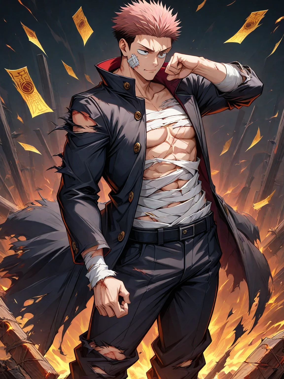 A young man with short gray hair, completely white skin, pale skin, resolute eyes, handsome face, serious expression, a metal collar around his neck, his upper body is bare, a slender yet muscular build, a purple demon tattoo is on his left shoulder, a black and white belt, cloth trousers, emitting a purple aura, he stands in a mining valley, the ground around him glowing red and cracking open, this character embodies a finely crafted fantasy-style slave warrior in anime style, exquisite and mature manga art style, dramatic, high definition, best quality, highres, ultra-detailed, ultra-fine painting, extremely delicate, professional, perfect body proportions, golden ratio, anatomically correct, symmetrical face, extremely detailed eyes and face, high quality eyes, creativity, RAW photo, UHD, 32k, Natural light, cinematic lighting, masterpiece-anatomy-perfect, masterpiece:1.5
