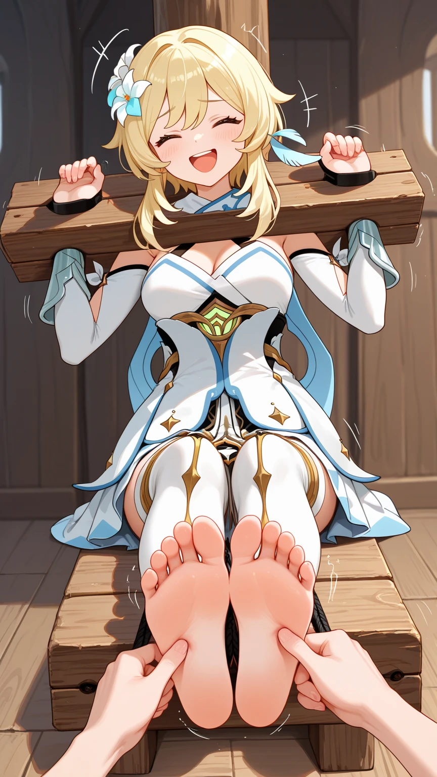 GRANBLUEfantasy,1young_teen_ girl,brown_hair,medium_bob_hair,platina_blond_hair,white_leotard,covered_crotch,thigh-highs,smile,standing,bluesky_landscape_background,slightly_spread_legs,happiness, short_gloves ,solo, r18, navel,relicbuster,short,boots,open_mouth,sitting,knees,blush,shy,piledriver,(crotch:1.3), wooden_room_background