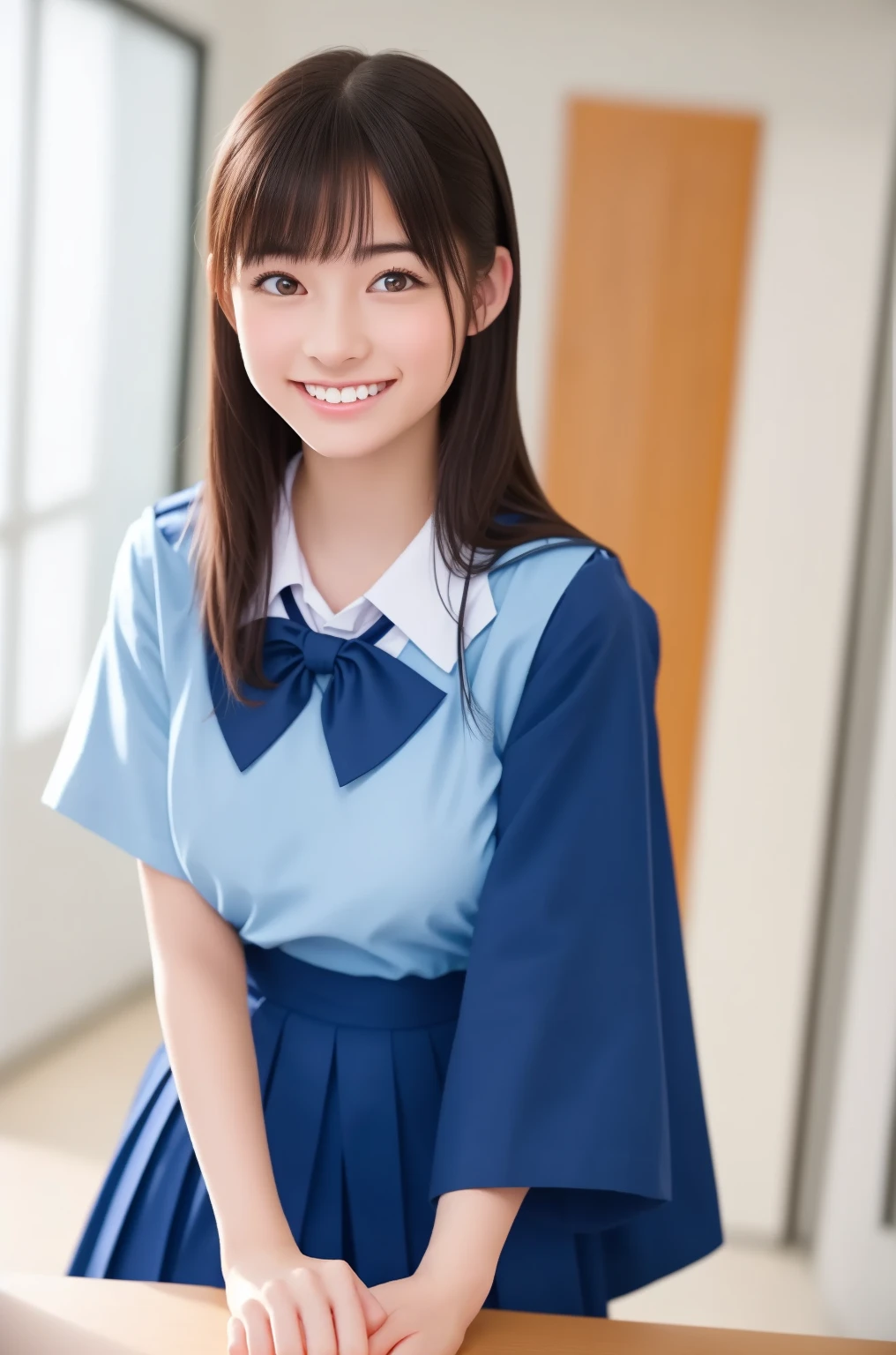 highest quality、pieces fly、ultra high resolution、shy smile、Wearing high school uniform
