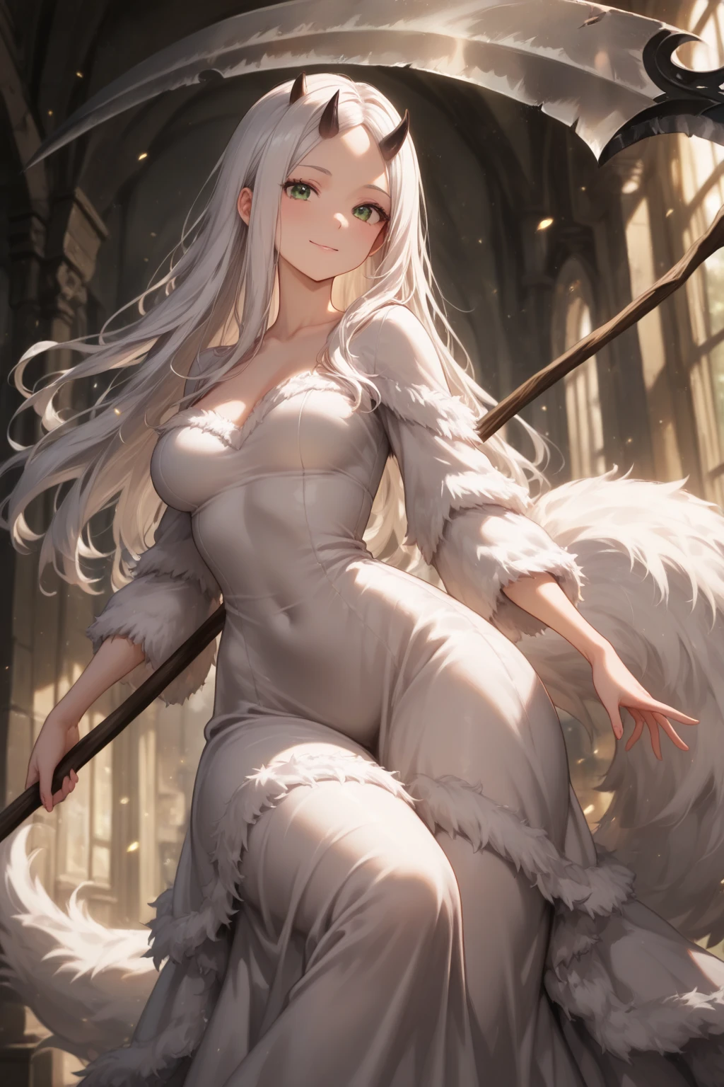 ultra-detailed, masterpiece, masterwork, high quality, best quality, hdr, posted on e621, (by hioshiru), nsfw, female, (white little body dragon), hairy dragon, (long silver hair, yellow eyes, detailed eyes, white body), stylish pose, (nude), front view, dynamic angle
