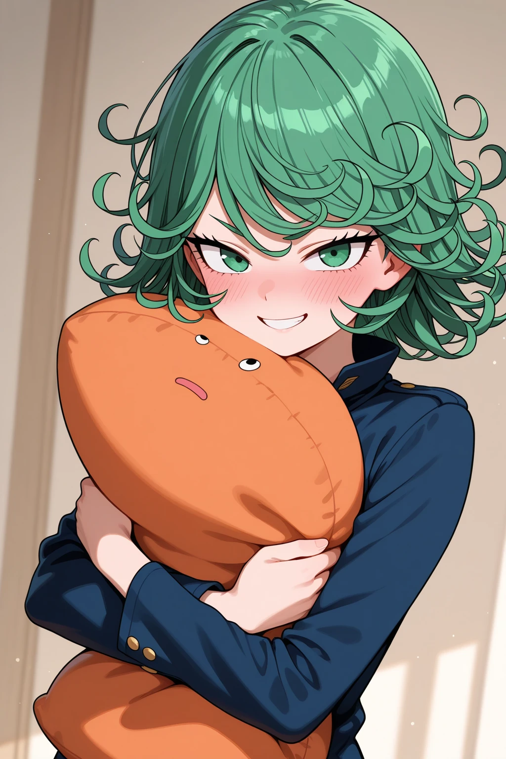 pregnant cute short young turtle girl with short green hair, brown eyes, green top shirt, green pants, turtle shell, happy, with a sign on her hand