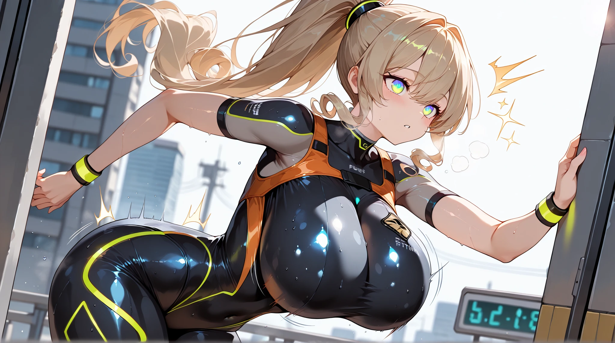 (8k, masterpiece), high resolution, high quality (best quality), uzaki tsuki, Eva-02 pilot suit, taking a selfie with fans, several girls, crowd, :d, spectacular dynamic lighting, beautiful eyes, delicate face, detailed skin, detailed breasts, vivid colors, 