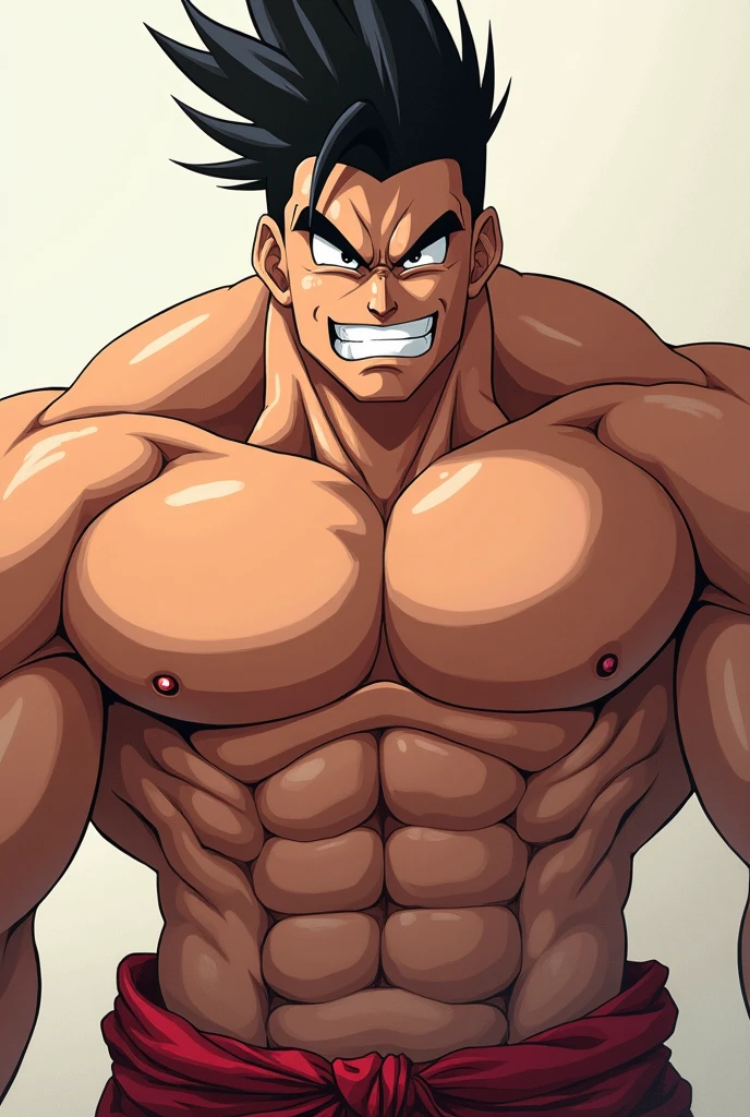 male, wearing tight shirt, fluffy chest, chest up bust shot, big chest,  8 pack abs, thicc, insanely inflated hips, chest, formless breasts, big shoulders, ripped clothes , extremely muscular, huge bulge