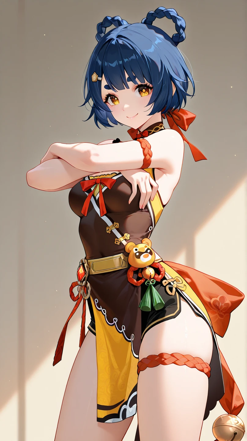(Highly detailed CG), (highest quality), Perfect Face, Shiny skin, Shiny skin,Wide Hips,A girl with a small waist,solo meregeki,Multicolored Hair, Thighs,twin Braidings,Side slits,black Thighs,Bracelet, Iris,Cleavage,thigh boots, green dress, green gloves, hair ornaments,short hair, boots, china dress, Exposing shoulders, Hair Ring, Braiding,Thighs,Chinese clothing, gloves, dress, Black Hair, anger, Combat Stance, , Clenched hands,
