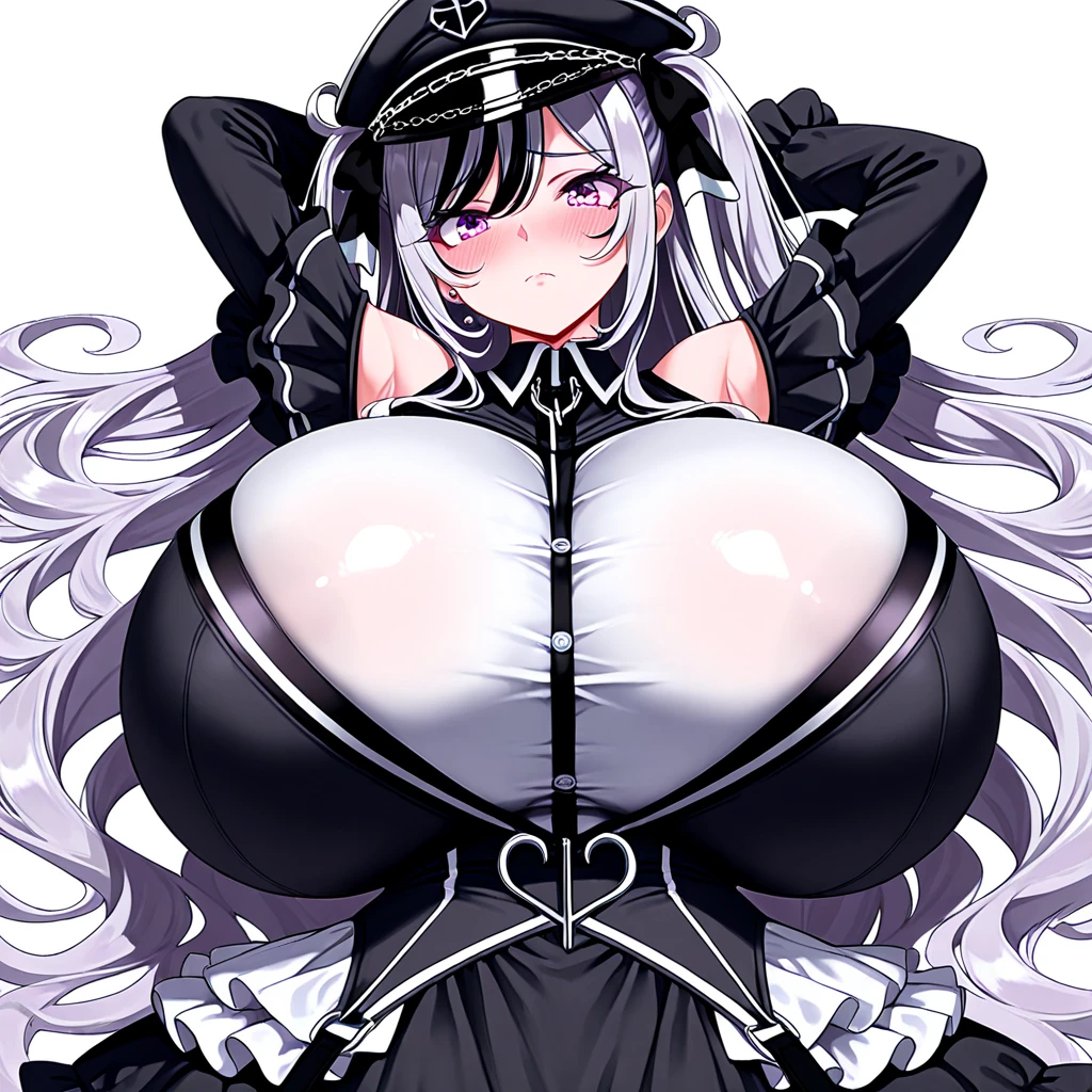 1woman, (beautiful fantasy woman being consumed by a bodysuit), masterpiece, beautiful, top quality, cleavage, ((((massive tits)))), busty, (((huge pregnant belly))) fantasy inn, fantasy, silver hair, hair in bun, long hair, ballerina frills, thigh to head shot, (corruption), (((lustful babe))), ((one single heart tattoo on the crotch area)), (goddess of lust), focus on beautiful figure