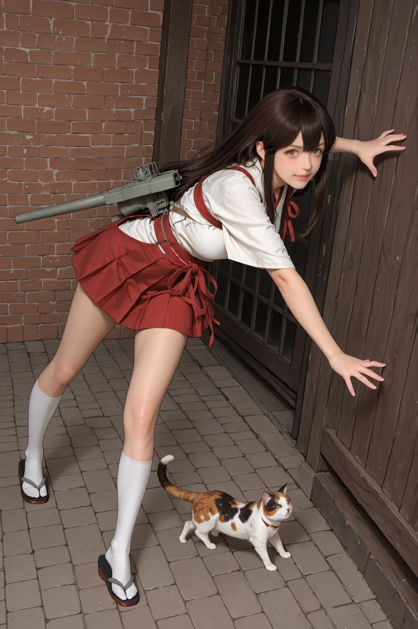 {(masterpiece,best quality, 8K UHD, extremely detailed CG, detailed beautiful face and eyes and skin and hair), (best quality face) }, {(3d ultra realistic photo graphic style:1.4)}, {(1girl free_fall from 10000m above the ground:1.2), (out of focus background:1.4)}, {1girl, 18yo, (beasts_ears),silver_red hair, medium hair, Ponytail hair with braids, forehead}, {(strike witches:1.4),(military shoes:1.2), (thigh-high socks),navel}, {(cheerful:1.3), (candid shot)}, {(bring knees forward:1.1), (inner thighs showing pose:1.2)}, (Boys Mk.I anti-armor rifle)