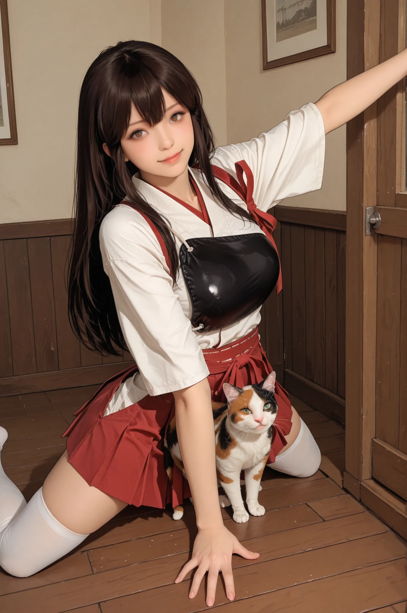 solo、1girl、full-body portraits、sleeveless、White-colored skin，Large Breasts,Double tail，close to camera